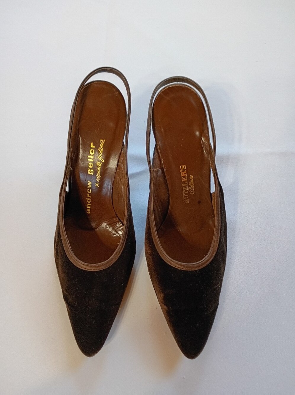 Vtg Andrew Geller Dark Brown Suede Slingback Kitten Heels Shoe S Size 5.5 M US